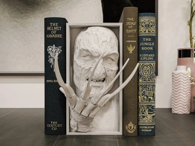 Ексклюзивний обмежувач для книг у стилі Фредді Крюгер (Freddy Krueger) . Декоративна статуетка для книг з маскою героя. Декор для книжкових полиць (білий ) (Aivory)
