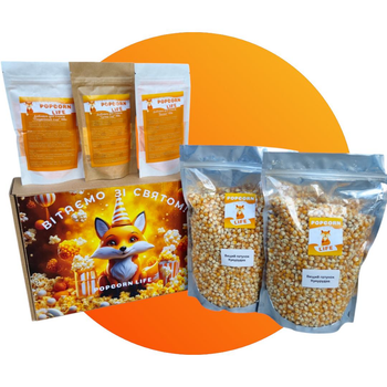 Подарунковий Комбо набір Popcorn Life приправа + кукурудза для попкорну Середній 2кг + 300г