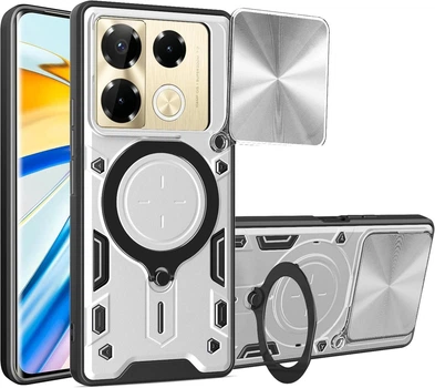 Чехол Magnetic Shield для Infinix Note 40 Pro / X6850 бампер противоударный с подставкой кольцом Silver