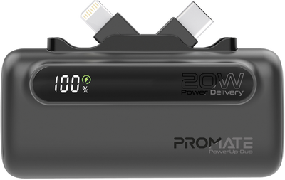 УМБ Promate PowerUp-Duo 5000 mAh USB-C порт USB-C/Lightning штекеры Black (powerup-duo.black)