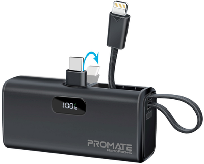 УМБ Promate Nanopack-5 5000 mAh USB-C порт USB-C штекер Lightning коннектор Black (nanopack-5.black)