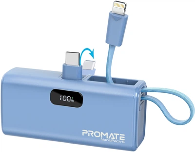 УМБ Promate Nanopack-5 5000 mAh USB-C порт USB-C штекер Lightning конектор Blue (nanopack-5.navy)