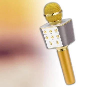 Бездротовий караоке Bluetooth мікрофон для блютуз колонка дитячий мікрофон для співу, Золотий