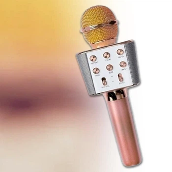 Бездротовий караоке Bluetooth мікрофон для блютуз колонка дитячий мікрофон для співу, Рожеве золото