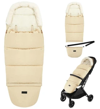 Зимовий конверт в коляску 2в1 Momi Sleeping Bag Beige дитячий флісовий конверт універсальний спальний мішок у коляску, санки, автокрісло з капюшоном, трансформується у сумку для аксесуарів, дитячий утеплений конверт на зиму