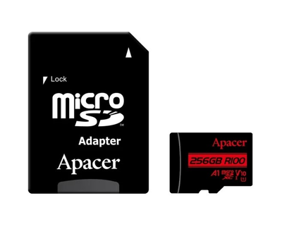 Карта памяти microSD 256Gb Apacer class 10 V10 A1 + SD адаптер (AP256GMCSX10UB-R)