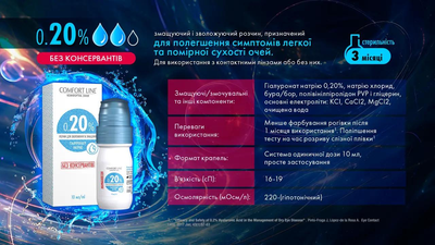 Краплі для очей із гіалуроновою кислотою, без консервантів "Comfort Line" 10 мл. ( 0.20%)