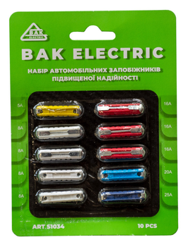 Запобіжник ВАЗ 2101 5-25 А різнокольорові Bakony (Bak Electric), к-т (10 шт.)