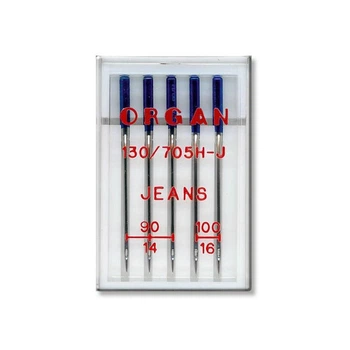 Иглы швейные для джинса ORGAN JEANS №90/100 пластиковый бокс 5 штук для бытовых швейных машин (7043)