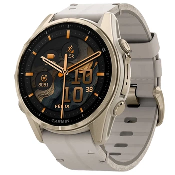 Смарт-годинник Garmin fenix 8 43mm, AMOLED, Saph, SftGldSS/FogGryLeatherBnd, Excl, GPS (m445065)
