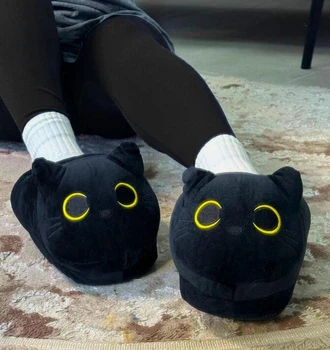 Капці-кігурумі Чорна Кішка My Kigu Домашні Жіночі М'які Плюшеві Чорний 35-42 (Ж321141)
