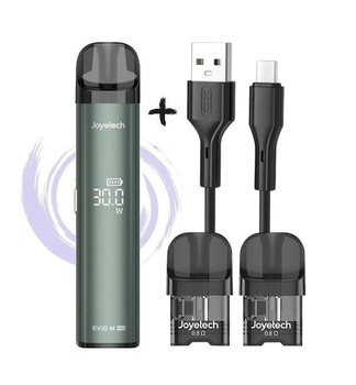 Багаторазова електронна сигарета Pod система Joyetech Evio M Pro 1100 mAh Green + 2 картриджа 2.8 мл + кабель type-c ACG в комплекті под система порожня для заправки потужна до 30 Вт без рідини