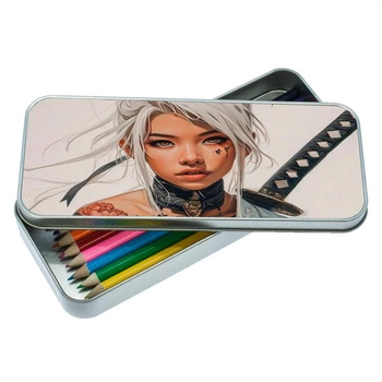 Пенал школьный для мальчика и девочки металлический самурай 7*18 см Silver