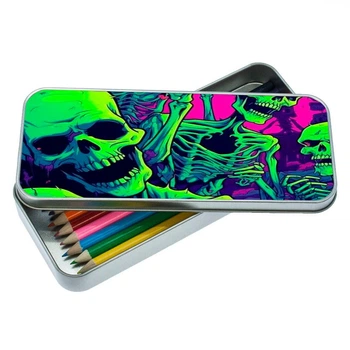 Пенал школьный для мальчика и девочки металлический скелет 7*18 см. Silver
