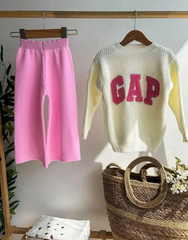 Вязаный комплект для девочки GAP, свитер и брюки палаццо, Розовый, рост 104 см (2374779509-KID)