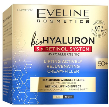 Крем-філер для обличчя Eveline BioHyaluron 3 x Retinol System 50+ ліфтингуючий 50 мл (5903416026068)