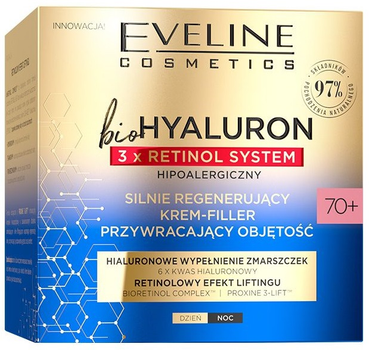 Крем-філер для обличчя Eveline BioHyaluron 3 x Retinol 70+ відновлюючий 50 мл (5903416026082)