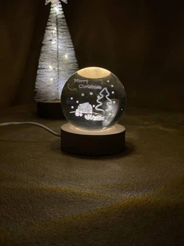 Ночник хрустальный шар 3D в ночной светильник новогодний merry christmas Рождественская елка