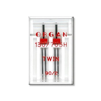 Иглы швейные двойные универсальные ORGAN TWIN №90/2 пластиковый бокс для бытовых швейных машин (7042)