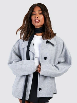 Пальто осеннее короткое женское Boohoo GZZ76830 42 Серое (KAY2000001551295)