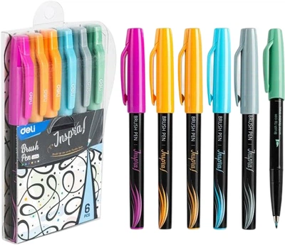 Фломастеры Deli EU304 Brush Pen 6 цветов (6941798473734)