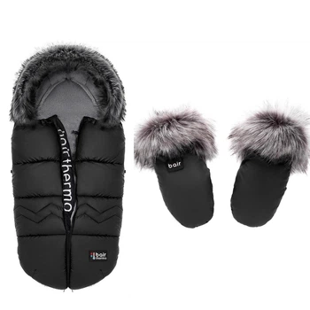 Конверт зимний Bair Alaska + варежки с мехом Черные