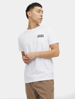 Футболка бавовняна довга чоловіча Jack & Jones 12151955 L Біла з принтом (5715414563779)