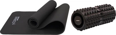 Набор Коврик спортивный Cornix NBR 183 x 61 x 1 см для йоги и фитнеса Black + Массажный ролик Cornix EVA 33 x 14 см (валик, роллер) Black (XR-0013+XR-0341)