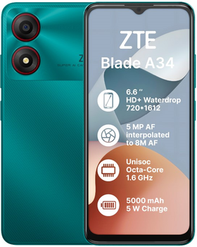 Мобильный телефон ZTE Blade A34 2/64GB Green (6902176103216)