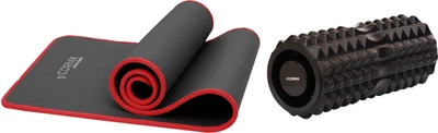 Набор Коврик спортивный Cornix4 NBR 183 х 61 х 1 см для йоги и фитнеса Black/Red + Массажный ролик Cornix EVA 33 x 14 см (валик, роллер) Black (XR-0094+XR-0341)