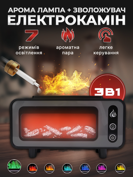 Увлажнитель воздуха камин Andowl q-js80x1 3в1 аромалампа и очиститель аромодифузор с led подсветкой 7 цветов от usb