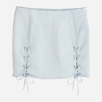 Юбка джинсовая мини летняя прямая женская H&M 061076771 42 Светло-голубая (6666000338402)