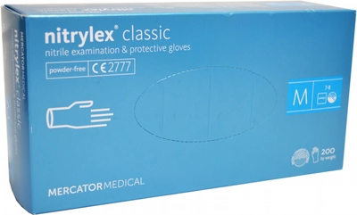 Перчатки нитриловые смотровые Nitrylex Classic нестерильные неопудренные размер M 100 пар Синие (52-110)