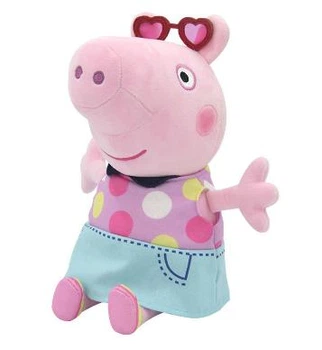 Плюшевая игрушка Свинка Пеппа 25 см в платье в горочек и очках Peppa из семьи Пеппа Розовая