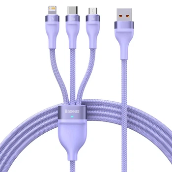 Кабель Baseus Flash Series Ⅱ One-for-three Fast Charging Data Cable USB M+L+C 100W 1.2m Purple (CASS030005)