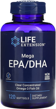 Жирні кислоти Life Extension Риб'ячий жир з мега ЕПК / ДГК Mega EPA / DHA 120 гелевих капсул (737870193715)