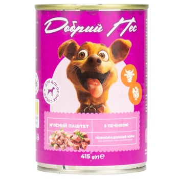 Корм Добрий Пес, д/дорослих собак паштет з печінкою, 415 гр. ж/б (8шт в уп)