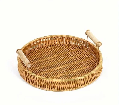 Піднос круглий плетений з ручками Wood 24 см