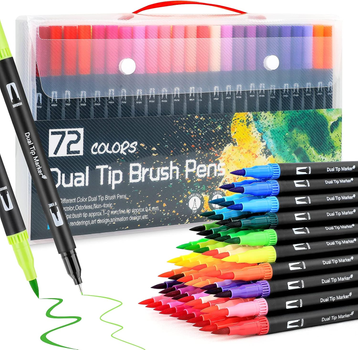 Набор маркеров для рисования и скетчинга 72 цвета, двусторонние маркеры FineLiner Brush Markers Pens, Кисть лайнер для акварели