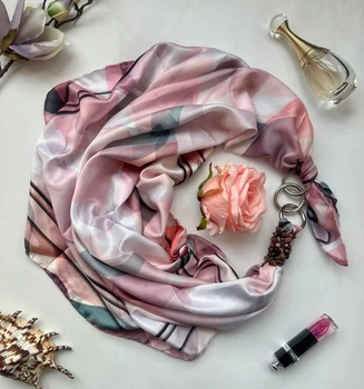 Дизайнерський платок "Розова перлина" від бренду My Scarf, прикрашений натуральним камінням