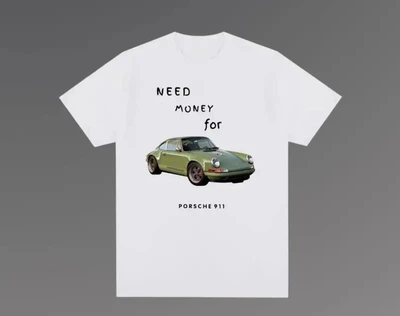 Футболка чоловіча JHK "Need money for Porsche" з картинкою машини S Біла