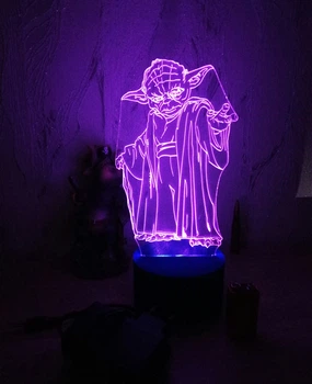 3d-светильник Мастер Йода Звездные войны Star wars, 3д-ночник, несколько подсветок (на батарейке)