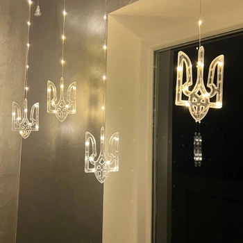 Гирлянда штора Украинский Тризуб 10 фигурок 140 Led 3х0,6 м, теплый белый свет, 3-12V