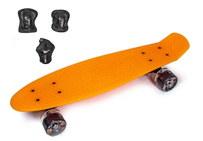 Набор СкейтБорд Penny Board. ORANGE + защитная экипировка. Колеса светятся при катании!