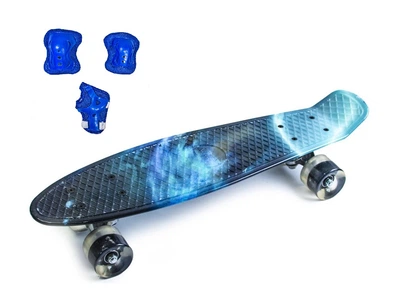 Набор СкейтБорд Penny Board. GALAXY + защита на колени, локти и ладони. Колеса светятся при катании!