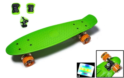 Набор СкейтБорд Penny Board. Green + защитная экипировка. Колеса светятся при катании!