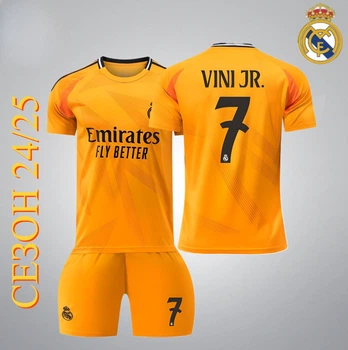 Футбольная форма Real Madrid VINI JN. (ВИнисиус Жуниор) 7, сезон 24/25, размер 24 ростом 130-140 см, оранжевая