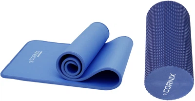 Набор Коврик спортивный Cornix NBR 183 х 61 х 1 см для йоги и фитнеса Blue + Массажный ролик Cornix EVA+ 30 x 15 см (валик, роллер) Navy Blue (XR-0096+XR-0299)
