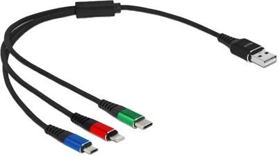 Зарядний кабель Delock USB 3 в 1 Type-A до Lightning / Micro USB / USB Type-C 0.3 м (4043619872367)