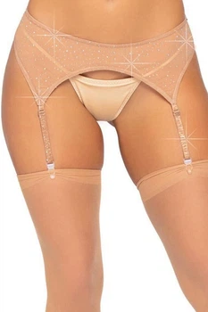 Пояс для панчіх зі стразами Leg Avenue Rhinestone Garterbelt Тілесний One Size (SO9140)